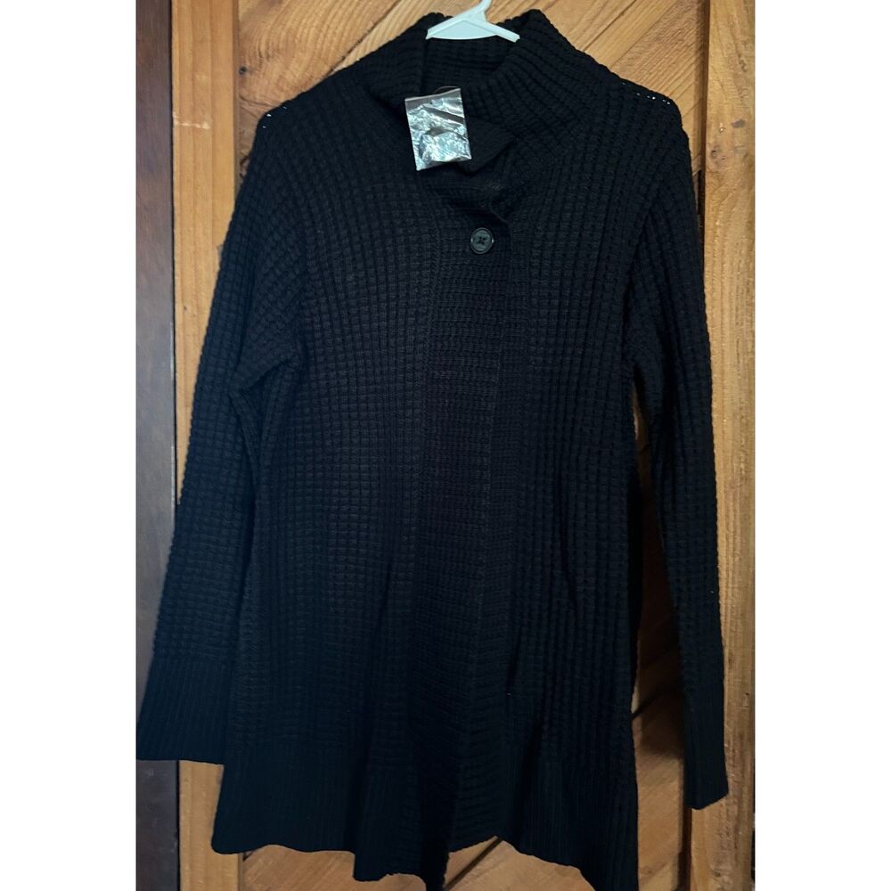 Liz Claiborne New York Black Ribbed Design Sweater/Cardigan Size Medium